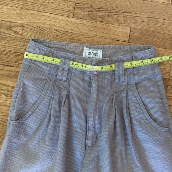 Vtg high-waisted cotton/ramie lt blue & dusky pink houndstooth pants by 62 East - Picture 2 of 7